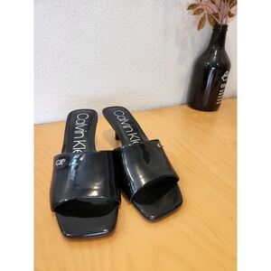 Calvin Klein Black‎ Patent Square Toe Mule Heels Womens Size 7.5M
